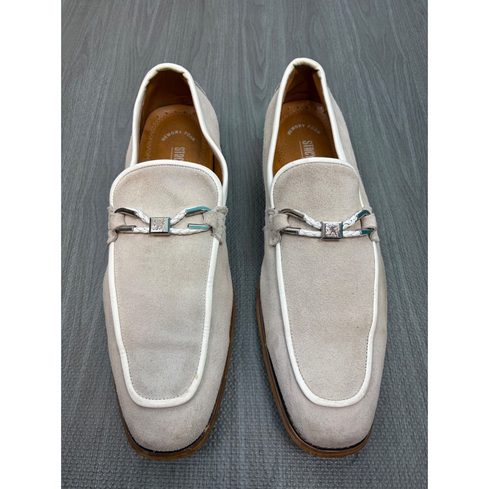 Stacy Adams Mens 9.5 M Gray White Suede Leather Bit Colbin Loafers Slip On Shoes